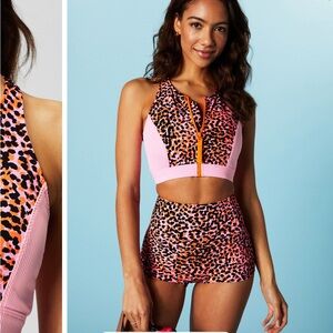 Fabletics Pink and Orange Leopard Print Set